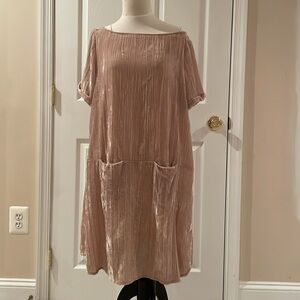 Anthropologie FLOREAT Velvet Crinkle Tunic Shift Dress Mini Pockets Pearl Small